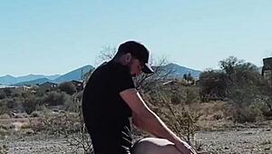 amateur blonde couple engages in risky outdoor sex on the side of the road, almost caught