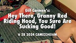 so, gilf carmen, like red riding hood, sucks real good in close-up pov