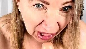 stepmom rips clothes to tease stepson with blowjob and cum on big tits