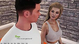 busty blonde college girl begs in 3d game on couch