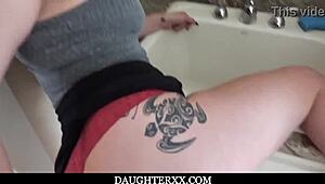 Big ass teen Raven Reign rides stepfather’s hard cock