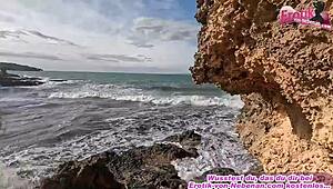 Yo, check this skinny blonde German milf banging outdoors in sneakers on vacation!