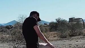 amateur blonde couple engages in risky outdoor sex on the side of the road, almost caught