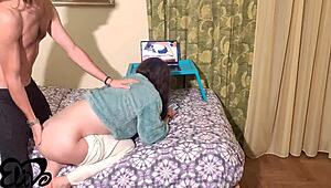 this stud fucks me doggy style while watching old videos