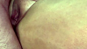 Wow, that chubby brunette amateur in fishnet lingerie and gloves takes a rough blowjob before getting a creampie fucking her curvy fat ass!