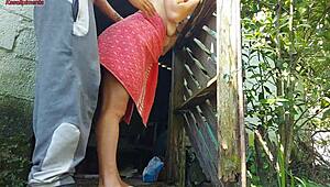 Married Latina in towel seduces farm caretaker for steamy shower sex 😉