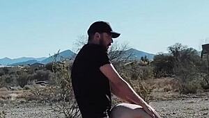 amateur blonde couple engages in risky outdoor sex on the side of the road, almost caught