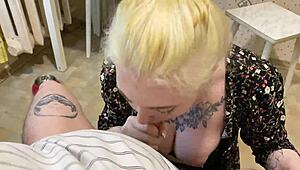 Instead of homework, she sucked my big blonde teen cock in homemade blowjob