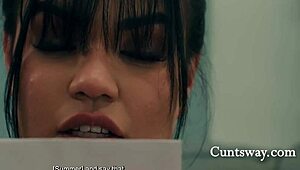 Tiny Lesbian Straps On and Pounds Dainty Delivery Girl. Petite Cunt Gets Wild Muff Diving!