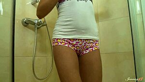 kinky blonde teen faby o stimulates herself with handheld shower