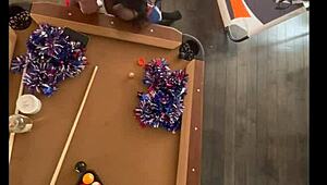 Yo, watch this cheerleader bang hard at the pool hall with a monster!