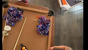 Yo, watch this cheerleader bang hard at the pool hall with a monster!