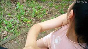 phone vlog turns into a risky quickie bj in public park, oops