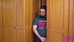 Stepfather hides to watch his hot stepdaughter and sneaks in for action.