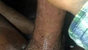 Jerking off big black cock in car under moonlight