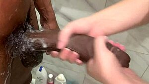 Stepbrother convinces stepsisters to try anal in shower with huge dick