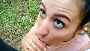 phone vlog turns into a risky quickie bj in public park, oops