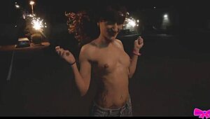 Topless Outdoors Public Sparklers With Honey Gold And Dakota Marr