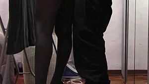 the milf in sexy lingerie and pantyhose irons while getting her ass touched and fucked hard