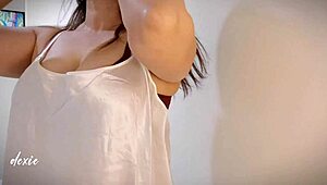 Chubby big tits housewife solo masturbates with wet horny pussy in lingerie