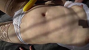 Morning foreplay with amateur mature lesbians in lingerie and panties using toys