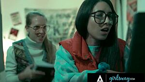 Girlsway Futuristic Milf Roughly Takes Vintage Nerdy Girls' Virginity in Passionate Threesome