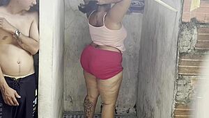 Stepmother fucks lover in shower