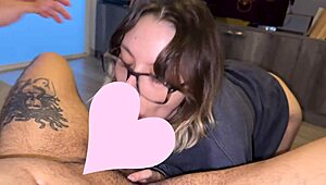 quiet nerdy girl masters deepthroat and sloppy ball licking in dorm