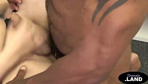 Bigtitted trans blonde takes huge BBC deep in her tight bum