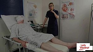 British Nurse Voyeur Guides Sub Patient in Uniform