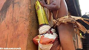 chubby young ranch girl tries stronger toys in country setting