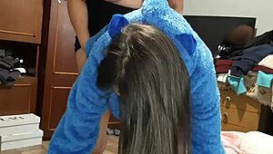 Wow! I caught my neighbors in a hot lesbian threesome and joined their strapon fun!