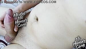 watch this big unshaven horny cock cum without hands