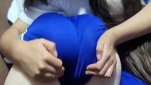 the students are having a threesome after classes, with the stepsister licking candice's ass.