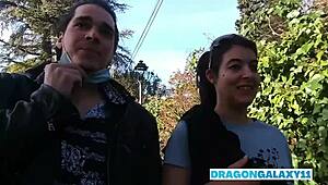 Latina brunette gives risky public blowjob in street