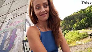 Shy Czech girl forgets wallet and panties outdoors