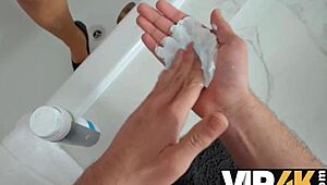 vip4k steamy bathroom bang after shaving her hairy slit