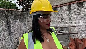 She imagines bricklayers fucking her hairy pussy outdoors!