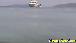 Facialized Babes on Beach Sucking Cock After Party