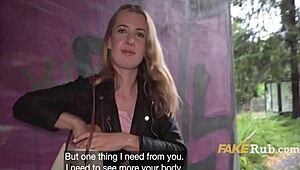 sweet blonde from slovakia flashing pussy on street for cash in public casting