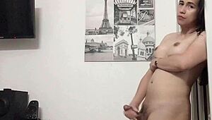 big boobs ladyboy play her cock while exercise?