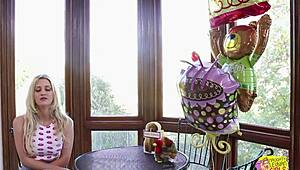 Birthday party turns into taboo lesbian sex for Alana Evans and Sienna Day