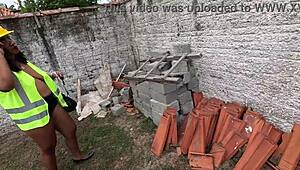 She imagines bricklayers fucking her hairy pussy outdoors!