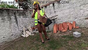 She imagines bricklayers fucking her hairy pussy outdoors!