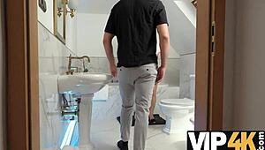 vip4k steamy bathroom bang after shaving her hairy slit