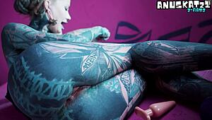 tattoo girl stretches her asshole solo