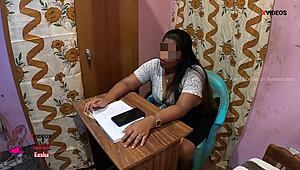 indian student bangs milf teacher hard on classroom table.