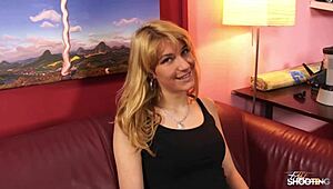 Shy redhead teen 18+ lets fake agent finish on tits