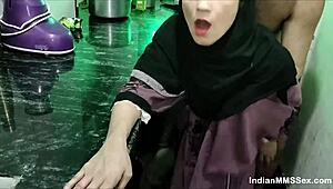 indian muslim couple gets steamy as hot wife in burqa is taken in kitchen