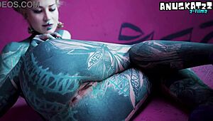 tattoo girl stretches her asshole solo